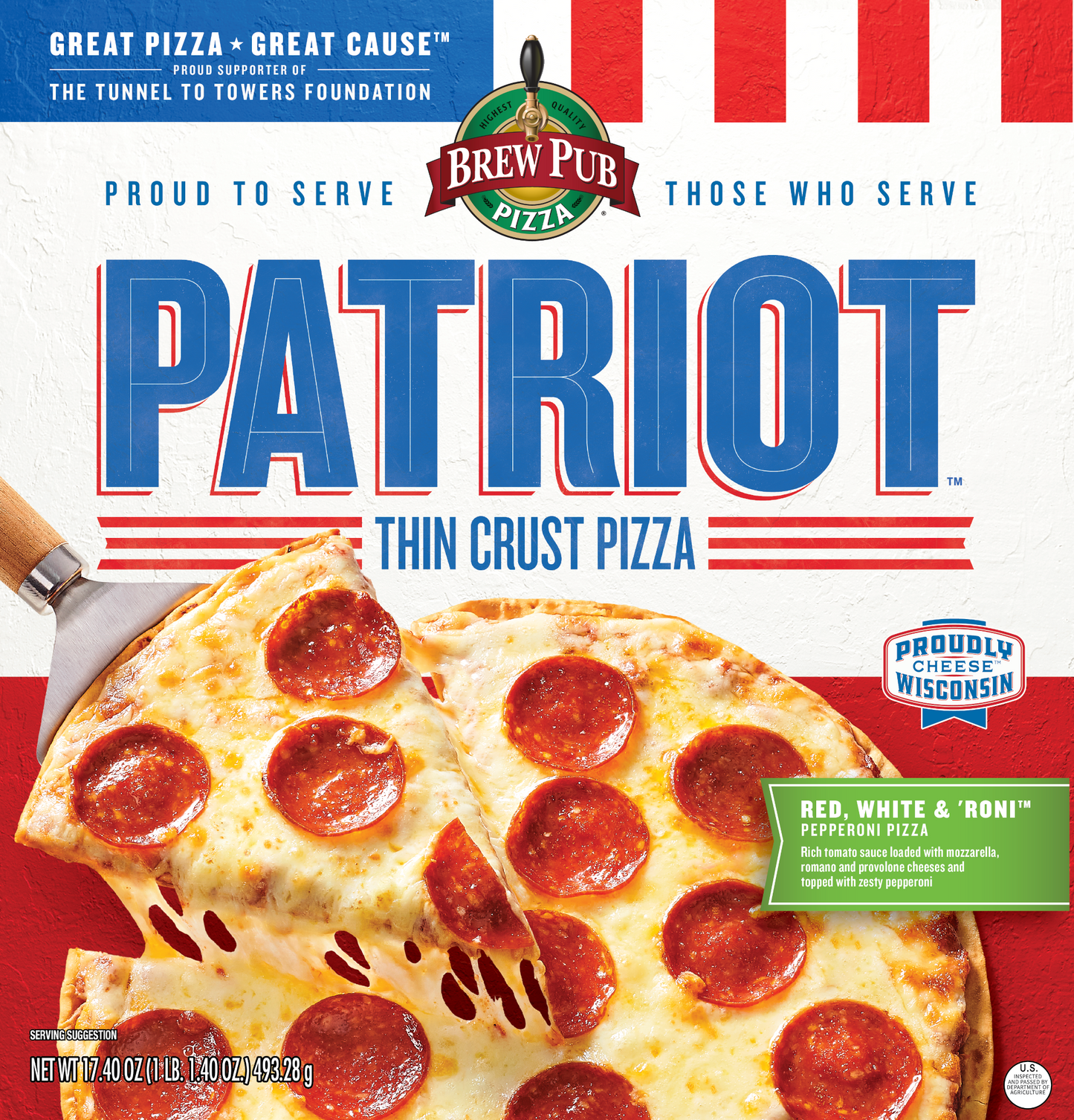 Brew Pub Patriot Thin Crust Pizza - Red, White & Roni' Pepperoni Pizza (1 Count)